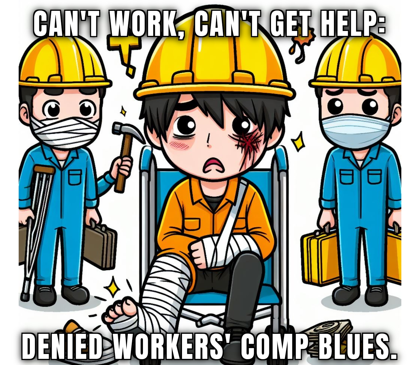 Satirical meme about the challenges faced by injured workers in Ontario