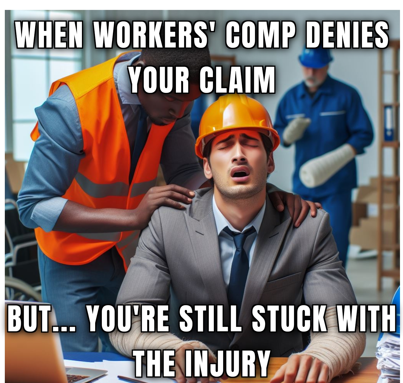 Meme expressing solidarity with injured workers seeking justice