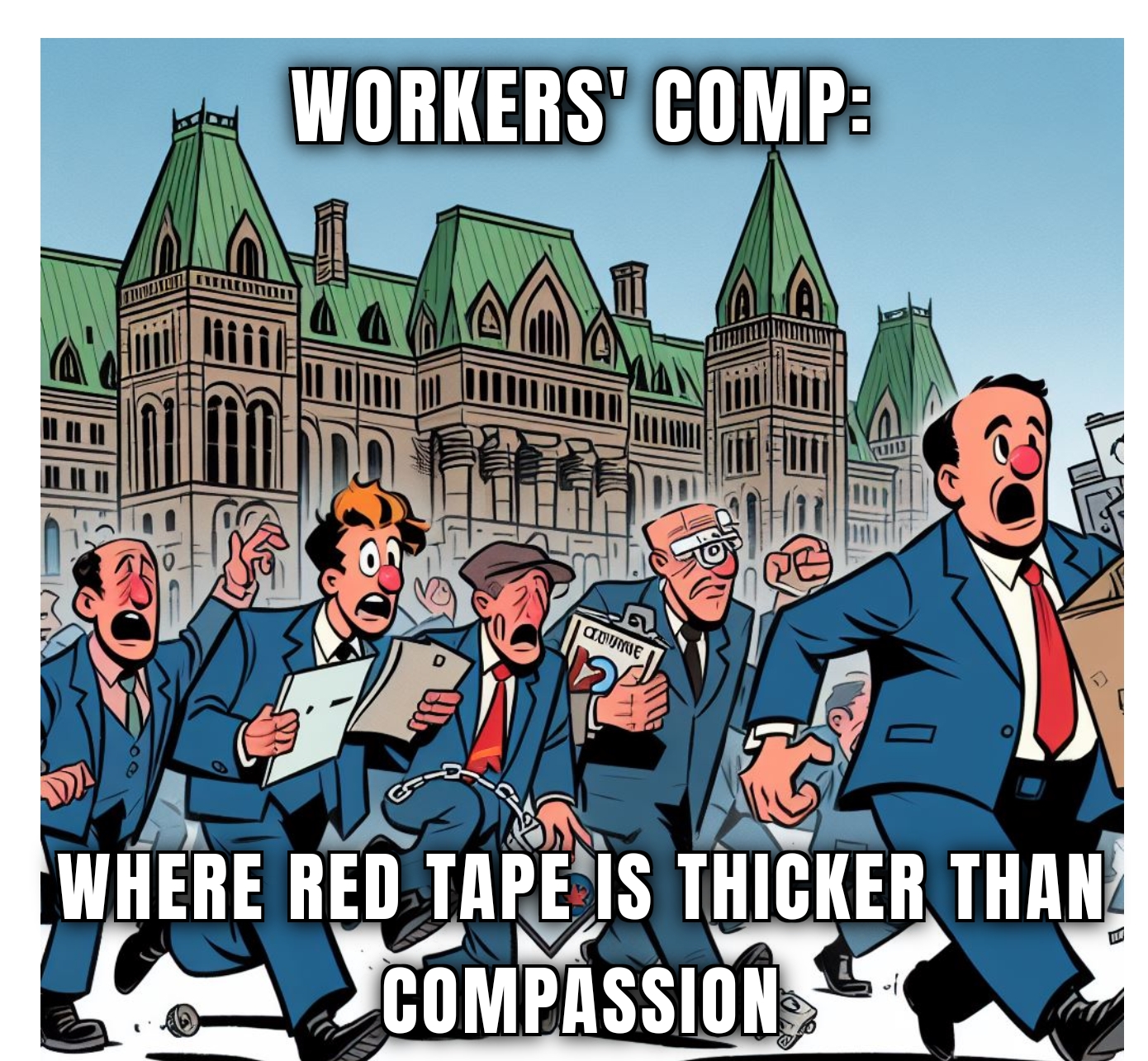 Advocacy meme highlighting the need for workers compensation reform