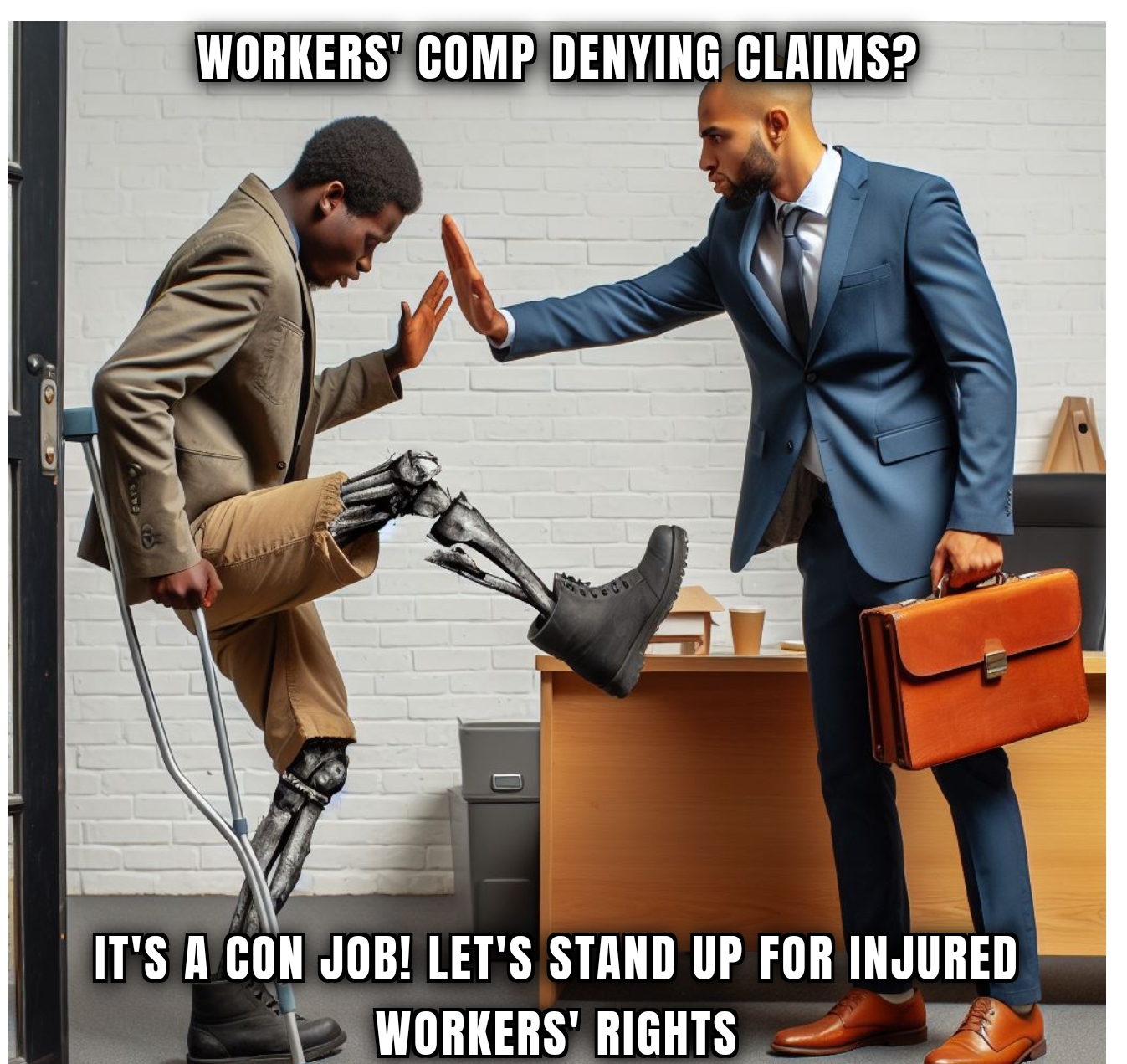 Advocacy image calling attention to unfair treatment of injured workers